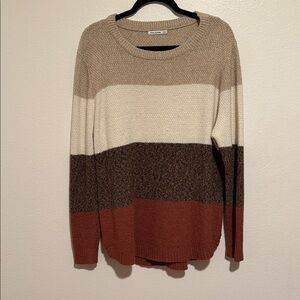 Pink Clover Women's Striped Sweater in Cream, Brown, and Tan